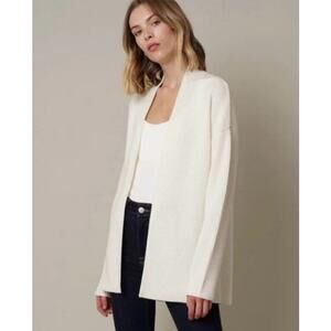 CYRUS Womens White Minimalist Relaxed Waffle Knit Open Cardigan Sweater Sz Large